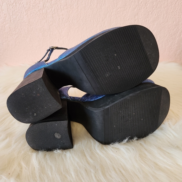 UNIF Blue Sparkly Glitter Stace Platform Mary Jane Retro 90s Shoes - Picture 6 of 11